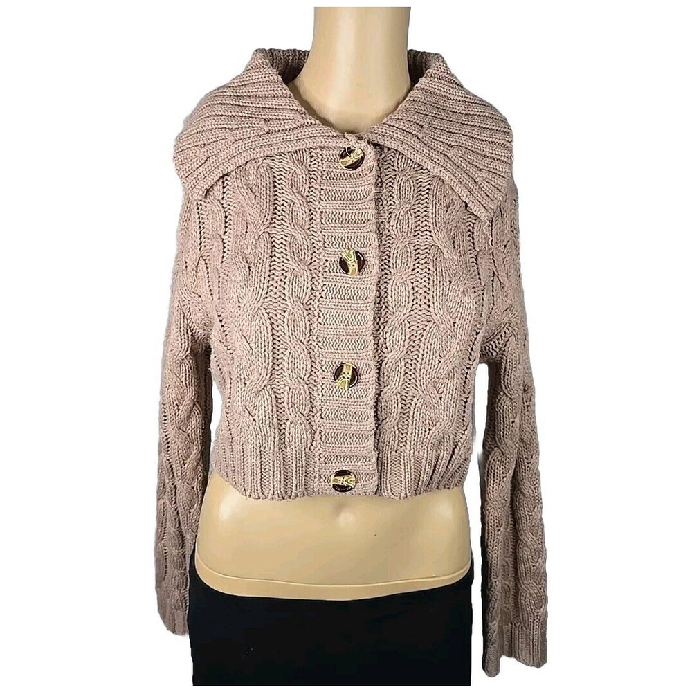 Mable Women's Brown Cable Knit Cropped Button Cardigan Size Small